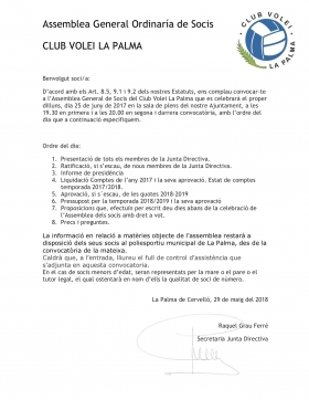 ASSEMBLEA GENERAL ORDINARIA 2017 - Club Volei La Palma
