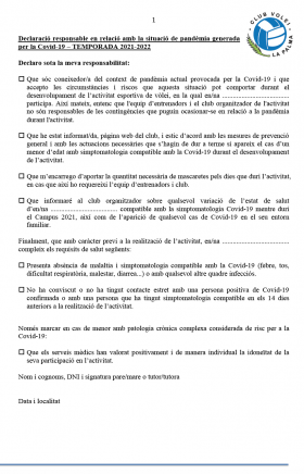 DECLARACIÓ RESPONSABLE - protocol Covid - Club Volei La Palma