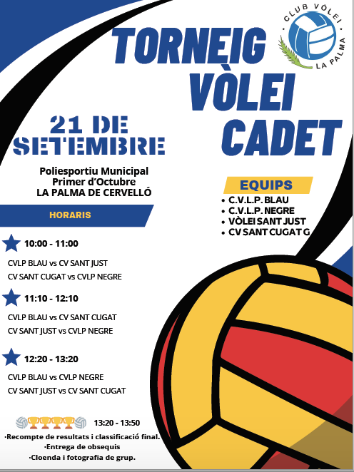 21 SETEMBRE 🏐🏐 TORNEIG CADET CLUB VÒLEI LA PALMA 💙🖤 - Club Volei La Palma